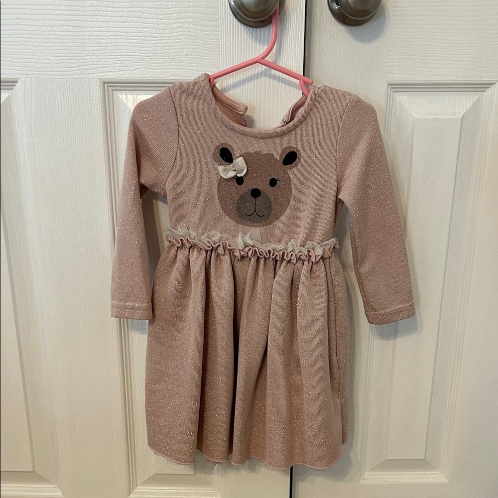 Youngland Sparkly Bear Design Dress in Pink